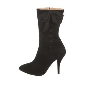 Ralph Lauren Collection Black Suede Mid Calf Heeled Boots Bow 8.5 Vintage Runway